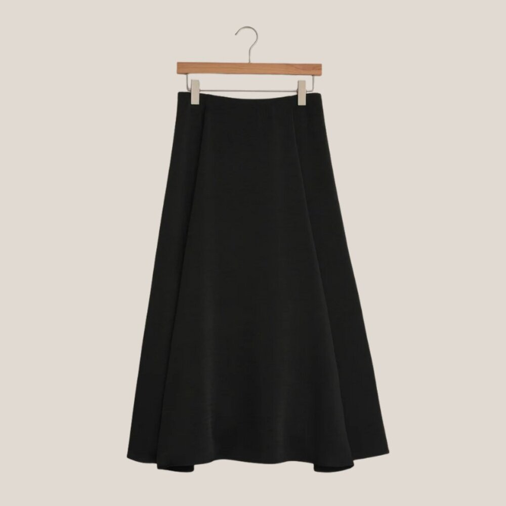 Black Satin Midi Skirt - Picture 2 of 3